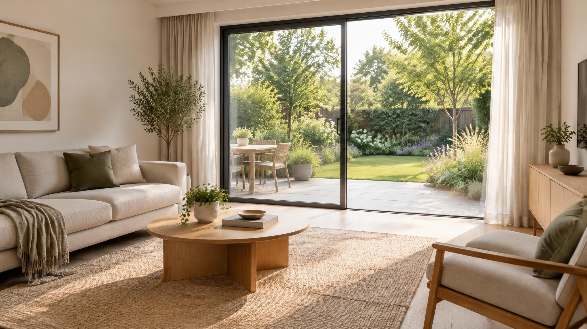 Living room with sliding glass patio door